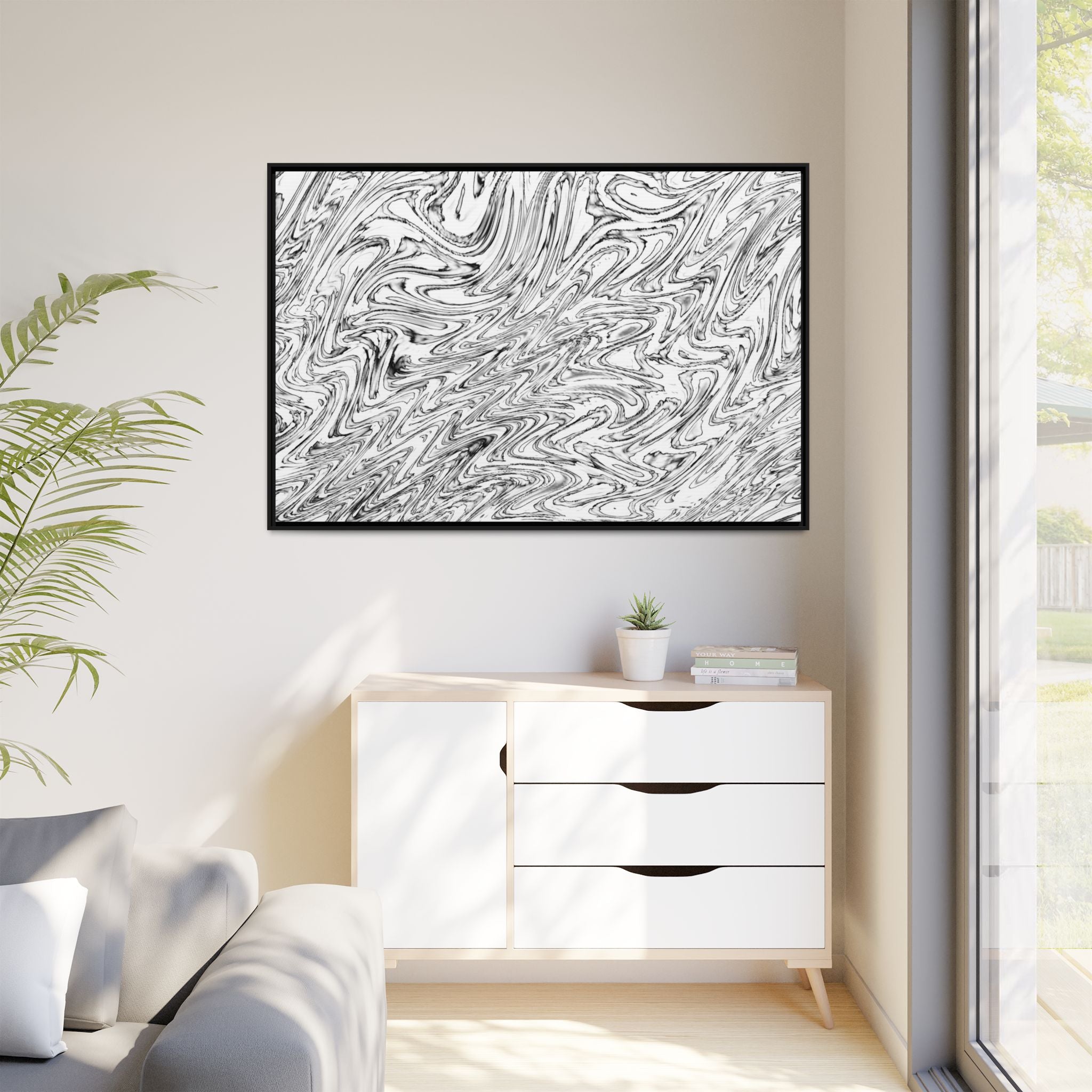 Framed Canvas Art — "Hoops BW"