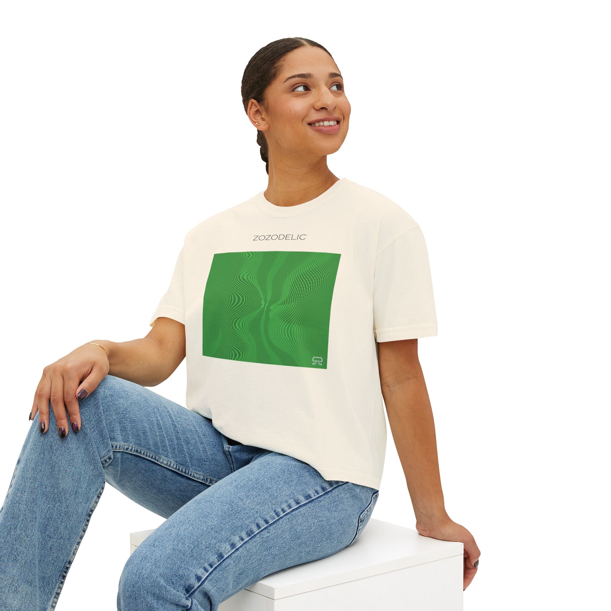 Woman's Box T-Shirt - Sun Spots Green