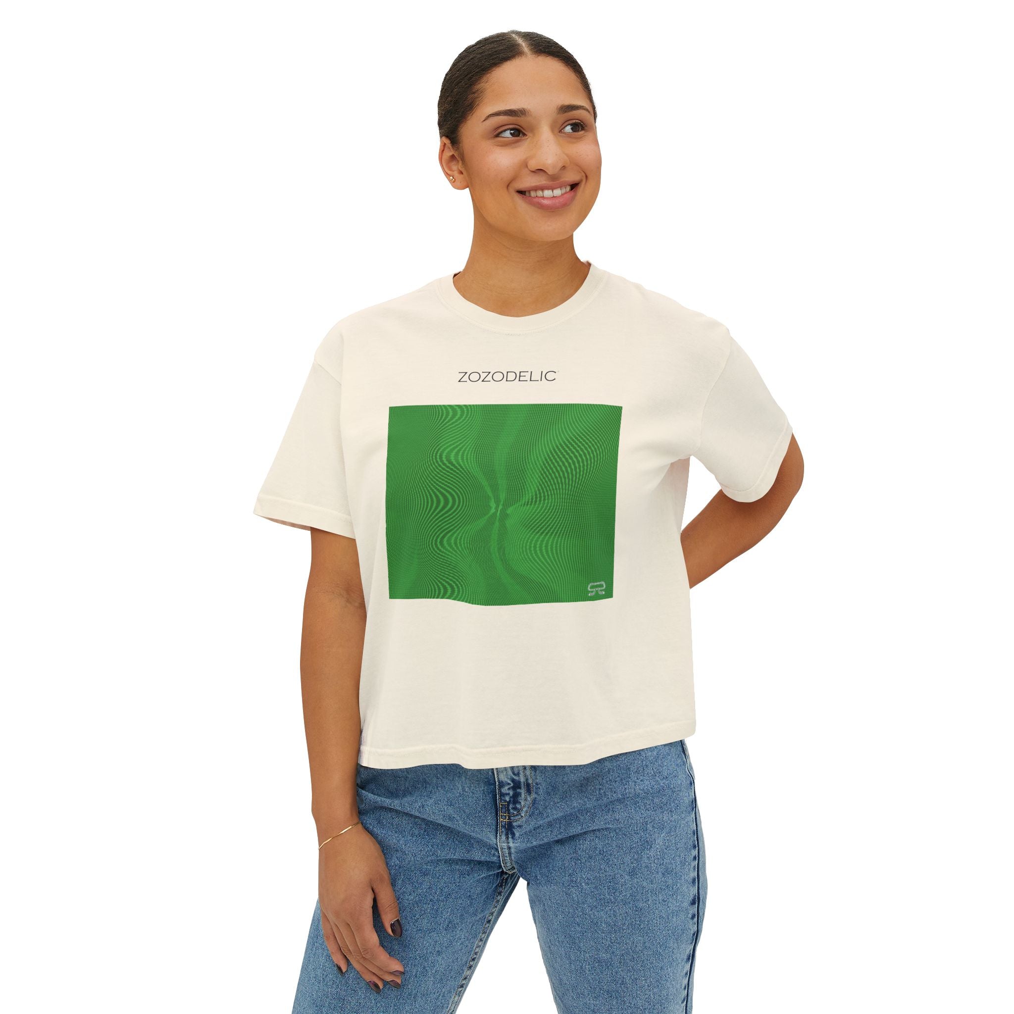 Woman's Box T-Shirt - Sun Spots Green