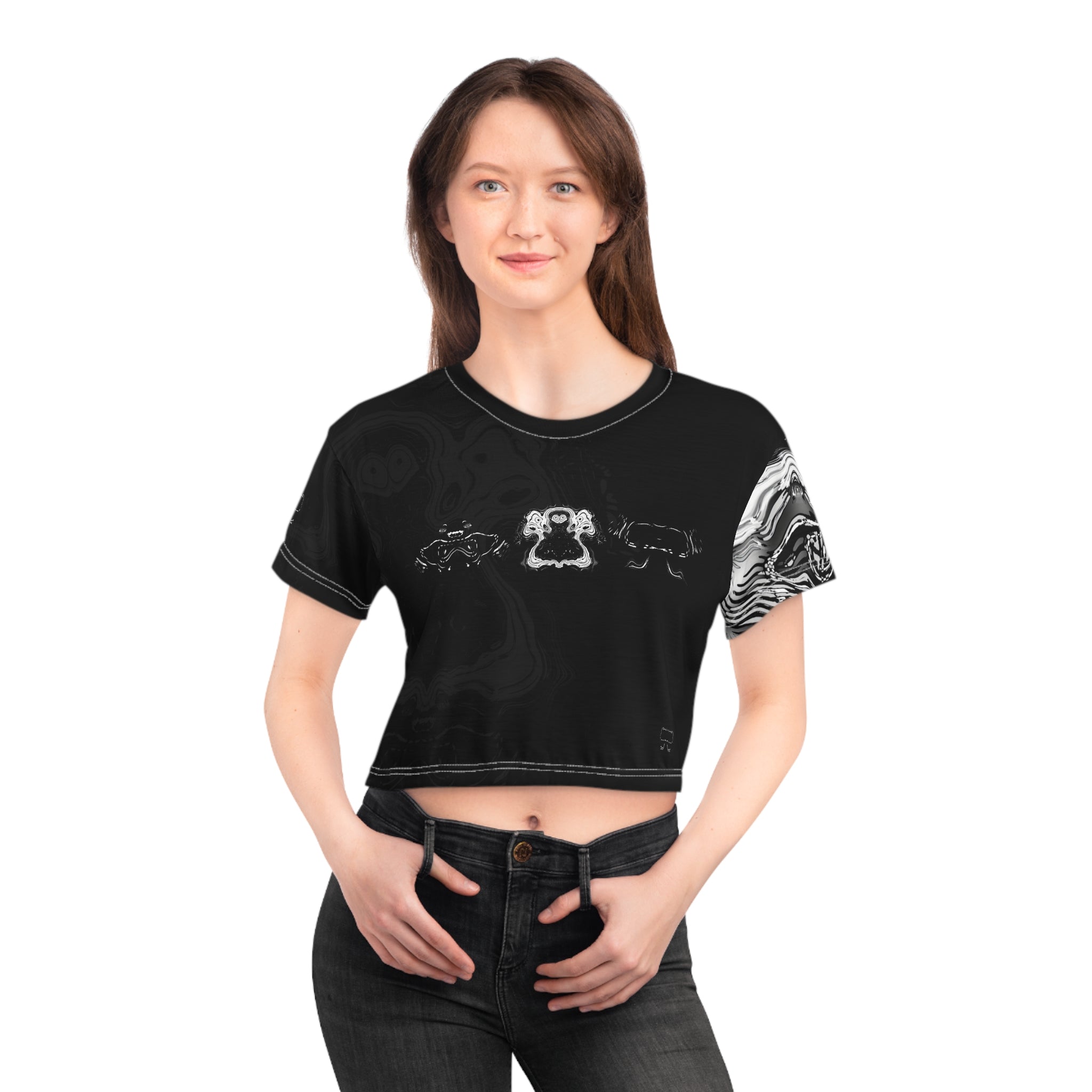 Crop Tee - Spirit Black and White (AOP)
