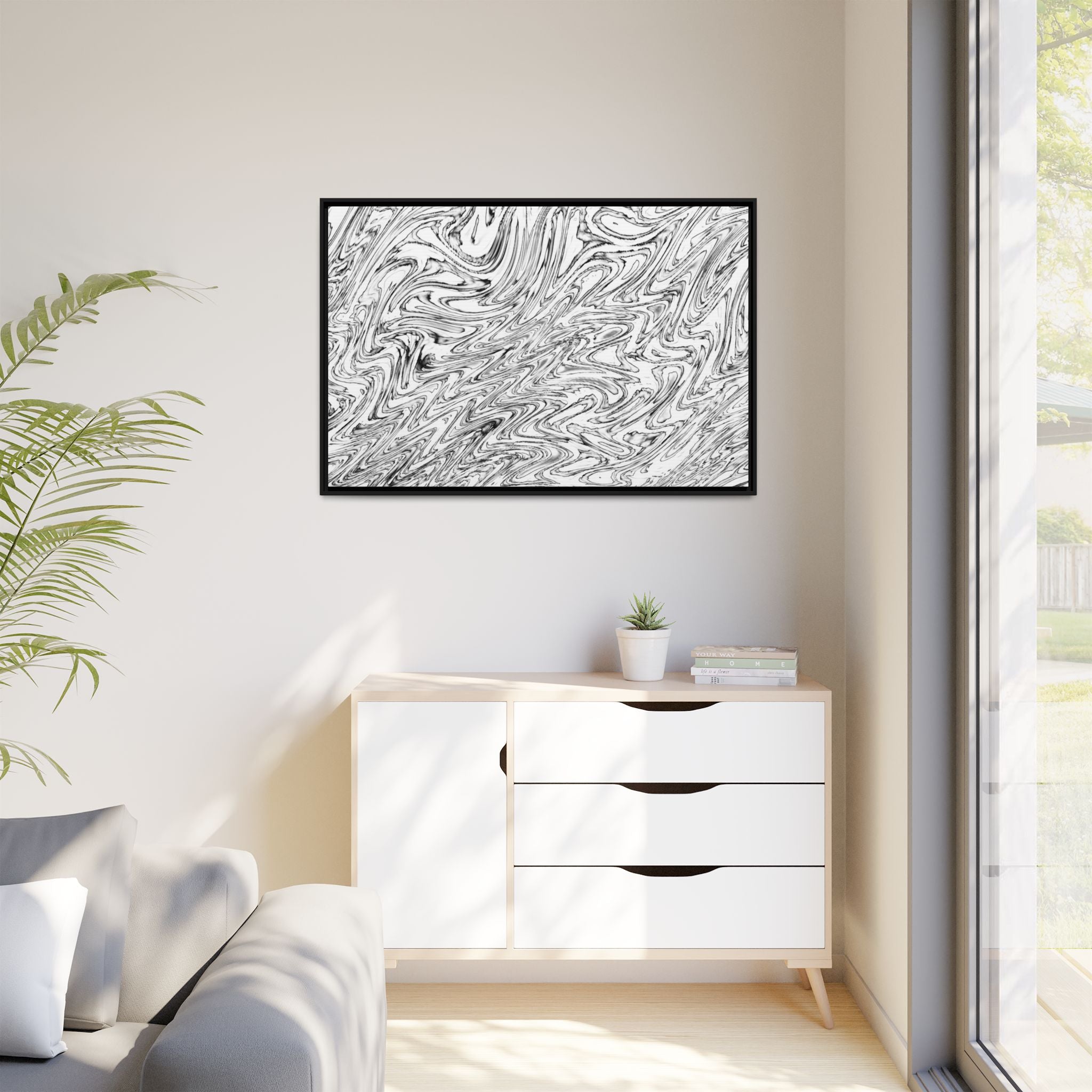 Framed Canvas Art — "Hoops BW"